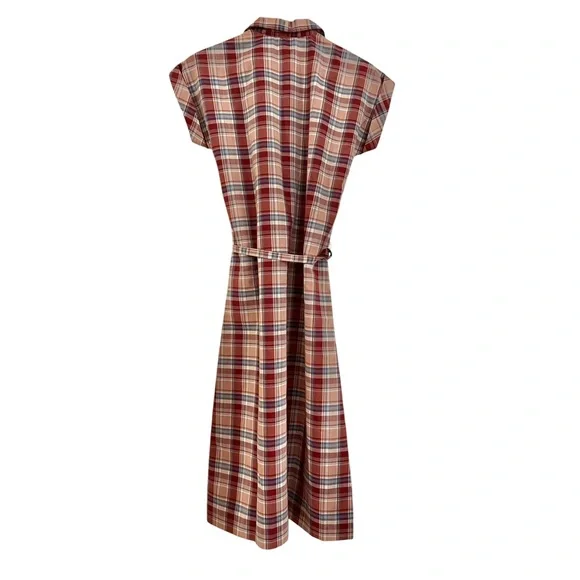 Vintage 70s Plaid Shirtwaist Dress Midi Dagger Collar Belted M Cottagecore - Picture 5 of 9